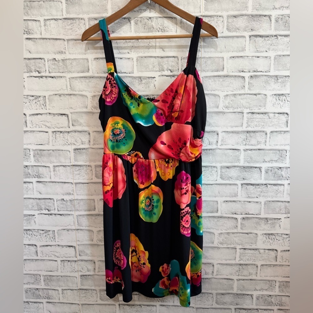 Women’s Taina B black floral print sleeveless dress Size XL